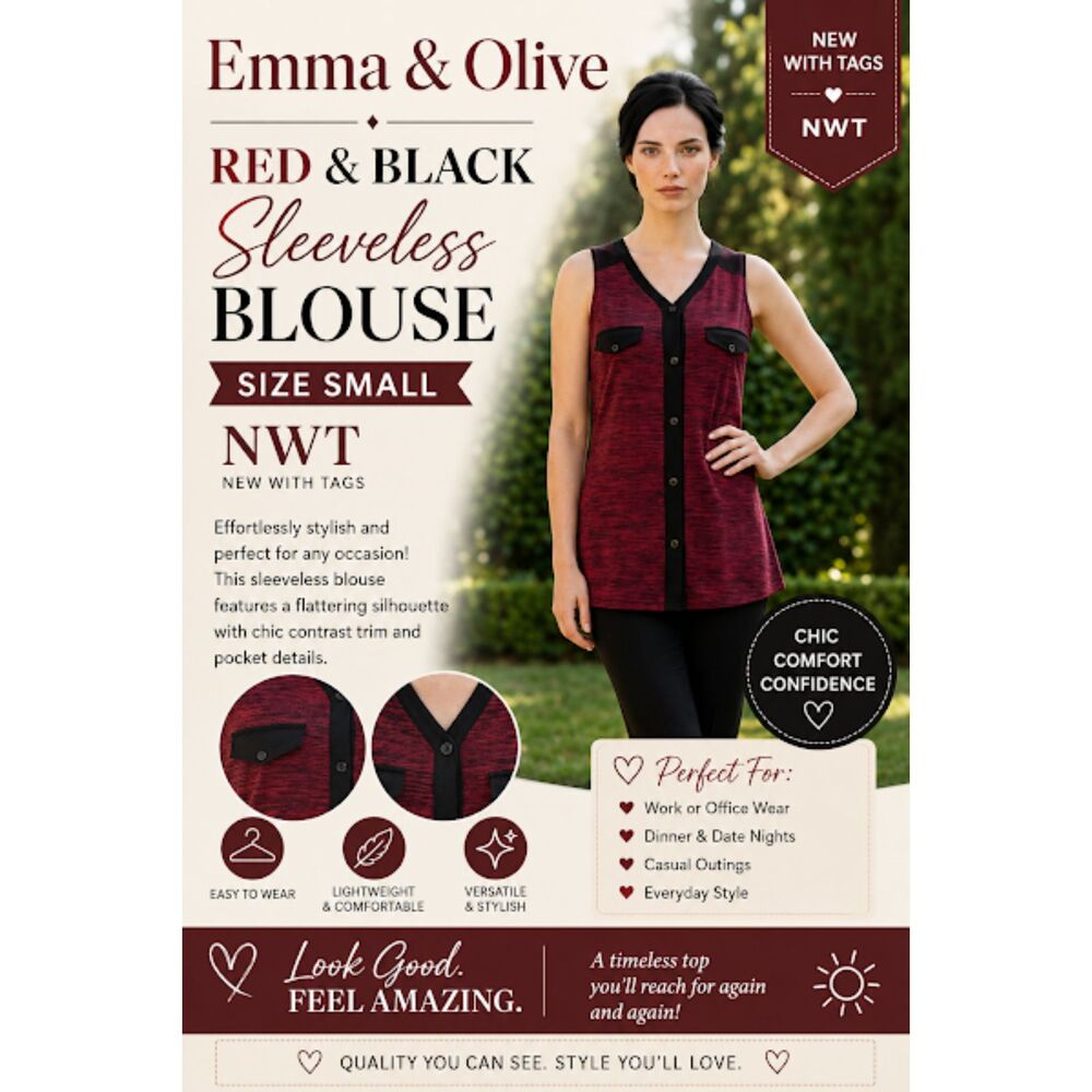 Red & Black Sleeveless Blouse
